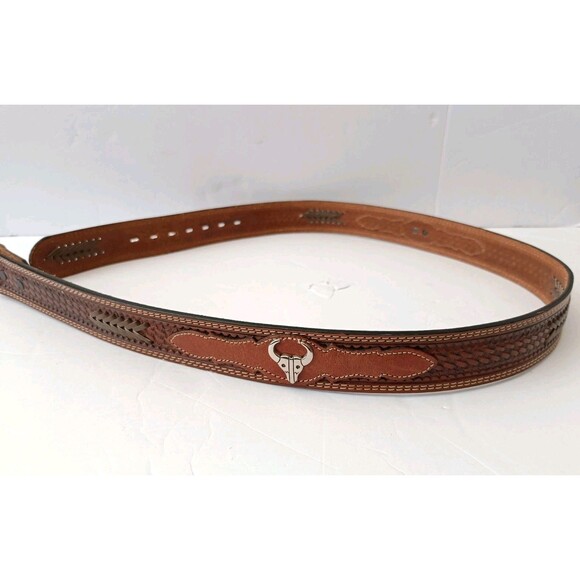 Chambers Belt Men's 38 Leather Tooled Western No Buckle - Picture 1 of 7